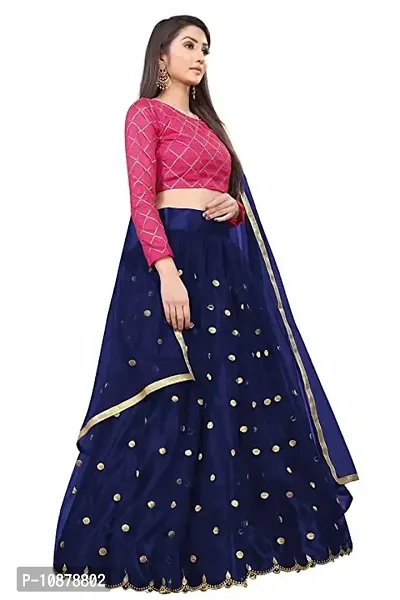 Paril Women's semi stitched Net Lehenga Choli with Blouse & Dupatta set (Embroidered Bridal Lehenga Choli) (Blue to Pink)-thumb2