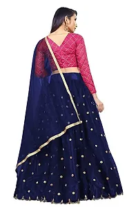 Paril Women's semi stitched Net Lehenga Choli with Blouse & Dupatta set (Embroidered Bridal Lehenga Choli) (Blue to Pink)-thumb2