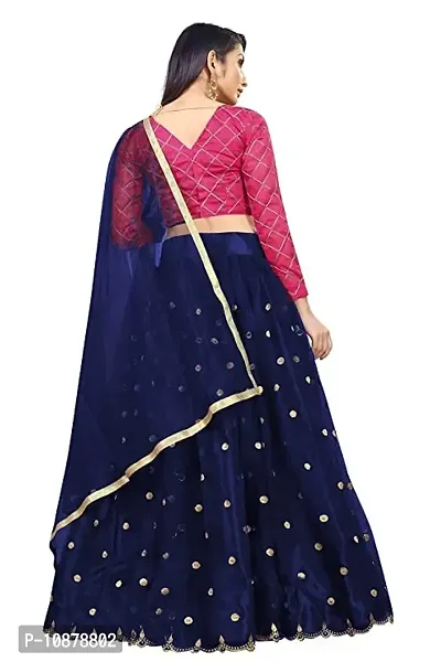 Paril Women's semi stitched Net Lehenga Choli with Blouse & Dupatta set (Embroidered Bridal Lehenga Choli) (Blue to Pink)-thumb3
