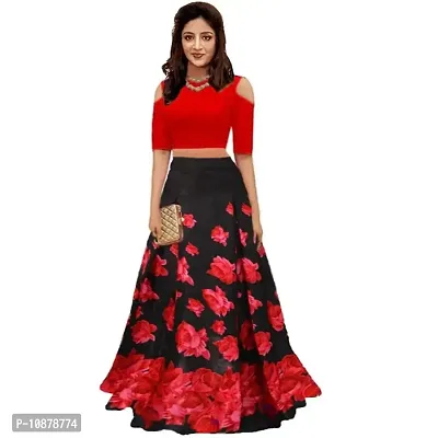 Shivganga Fashion Women Banglory Satin Silk Semi-stitched Lehenga Choli (Print Lehenga Choli_Black_Free Size)-thumb0