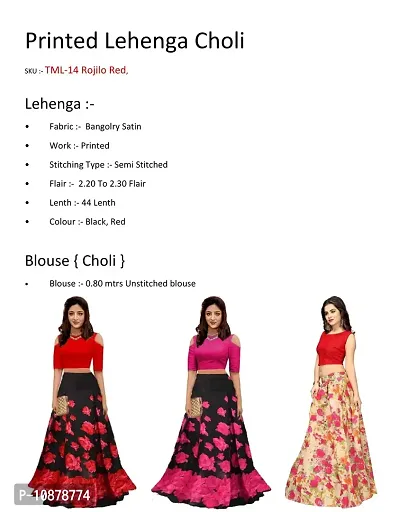 Shivganga Fashion Women Banglory Satin Silk Semi-stitched Lehenga Choli (Print Lehenga Choli_Black_Free Size)-thumb2