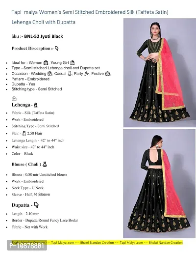 SKIM Women's Beautiful Velvet Taffeta heavy Zari Embroidery Work Bridal Lehenga Choli With Net Lace Dupatta (Black)-thumb2
