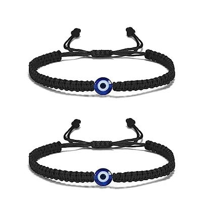 Nira by Nalini Turkish Evil Eye with Cord Handmade Bracelet for Unisex Adult Nazar Thread Adjustable Wristbands Friendship Band For Women Men (Set of 2)