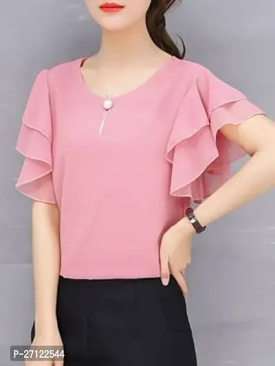 Elegant Pink Crepe Solid Top For Women