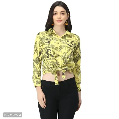 Elegant Yellow Crepe Abstract Printed Top For Women-thumb0