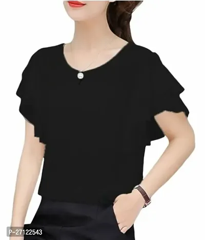 Elegant Black Crepe Solid Top For Women-thumb0