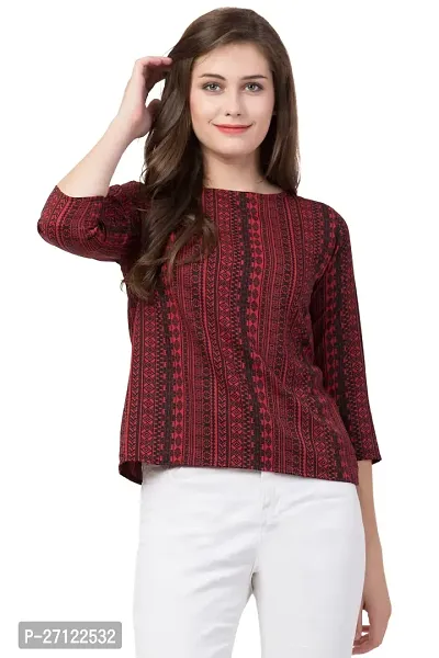 Elegant Red Crepe Printed Top For Women-thumb0