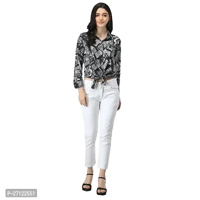 Elegant Black Crepe Abstract Printed Top For Women-thumb0