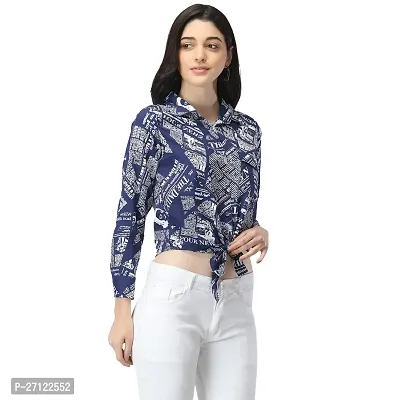 Elegant Blue Crepe Abstract Printed Top For Women-thumb0