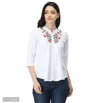 Elegant White Crepe Embroidered Top For Women-thumb0