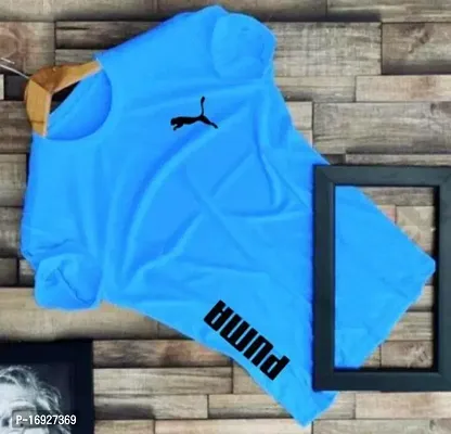 Rapzod Designer Printed Aqua Blue Polyester T-shirt-thumb0