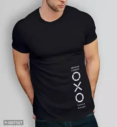 Polyester Round Neck Printed Black T-shirts