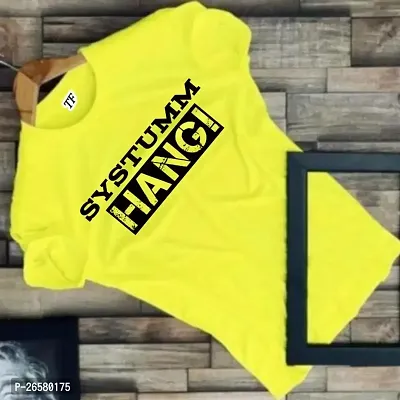 Yellow Coloured Printed Polyester T Shirts-thumb0