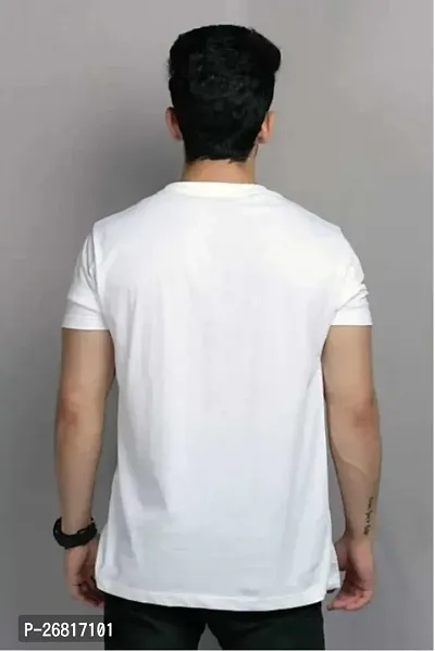 White Coloured Printed Polyester Round Neck T shirt-thumb2