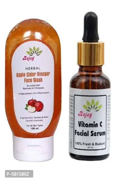 100% Pure & Natural Apple Cider Face Wash & Face Serum-130ml Pack of 2