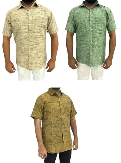 Fancy Khadi Short Sleeves Casual Shirt For Men Pack Of 3