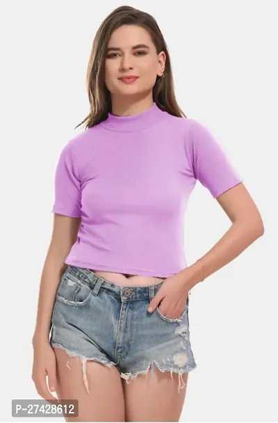 Elegant Purple Cotton Linen Solid Top For Women-thumb0
