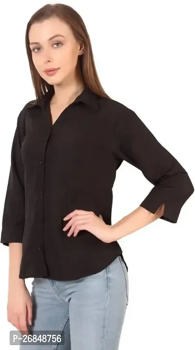 Elegant Black Crepe Solid Shirt For Women-thumb0