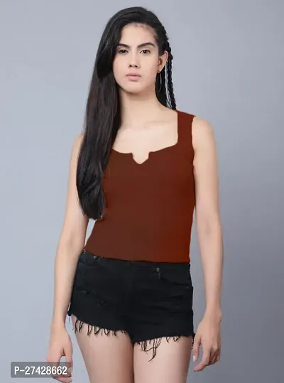 Elegant Brown Cotton Linen Solid Top For Women-thumb0