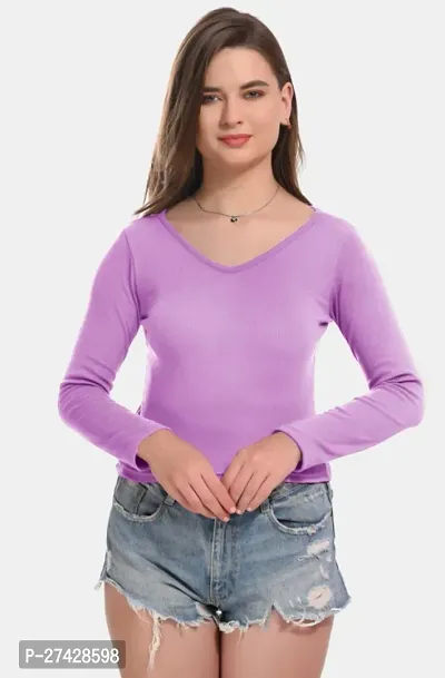 Elegant Purple Cotton Linen Solid Top For Women