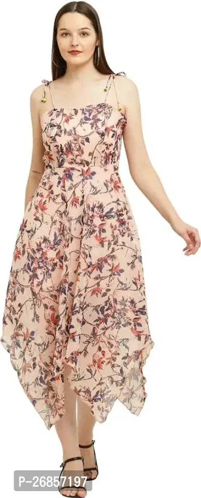 Stylish Multicoloured Georgette Printed Fit And Flare Dress For Women-thumb0