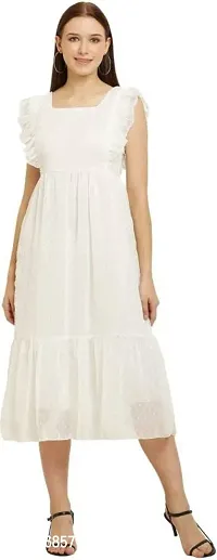 Stylish White Georgette Solid Fit And Flare Dress For Women