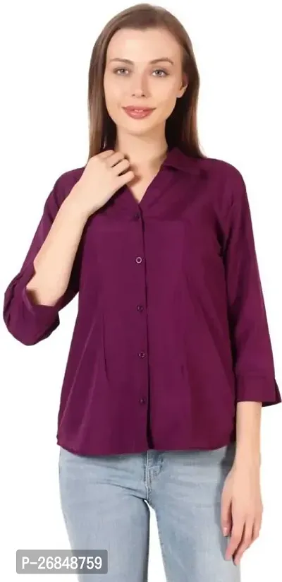 Elegant Purple Crepe Solid Shirt For Women-thumb0