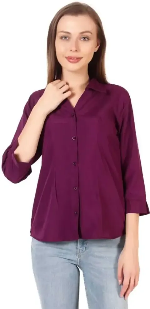 Elegant Crepe Solid Shirt For Women