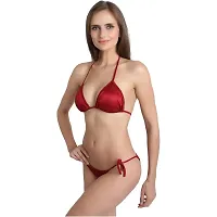 You Forever Solid Women's Satin Halter Neck Bra Side Tie Panty Sexy Non Padded Bikini Swimwear Lingerie Set Innerwear Bikini Set for Women Girls Ladies (Maroon, Medium)-thumb1