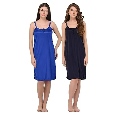 You Forever Women Satin Solid Knee Length Nighty,Loungewear, Nightwear, Sleepwear, Home wear (Pack of 2)