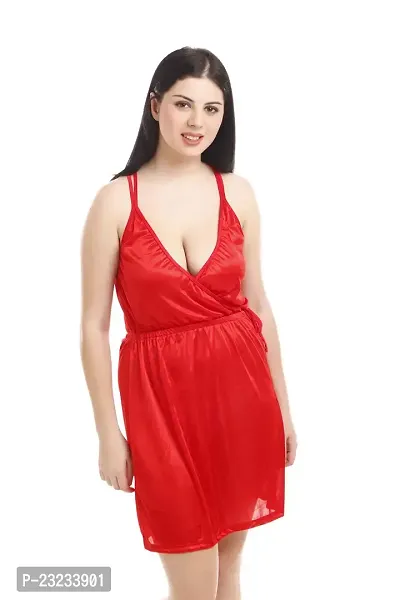 You Forever Women's Satin Solid Nighty (Red , Free Size)-thumb0