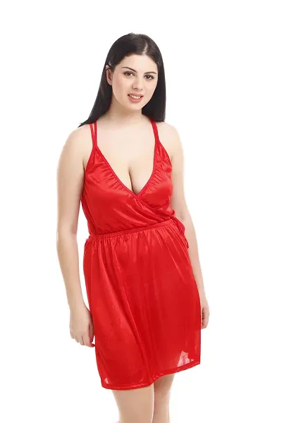 You Forever Women's Satin Solid Nighty (Red , Free Size)