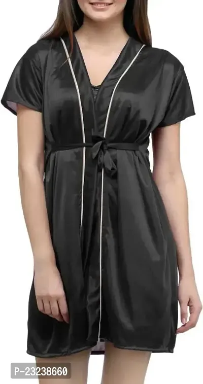 You Forever Women?s Satin Robes Nightdress Wedding Robes Silky Bathrobes Summer Loungewear Women's Nightwear Robes (Free Size, Black)