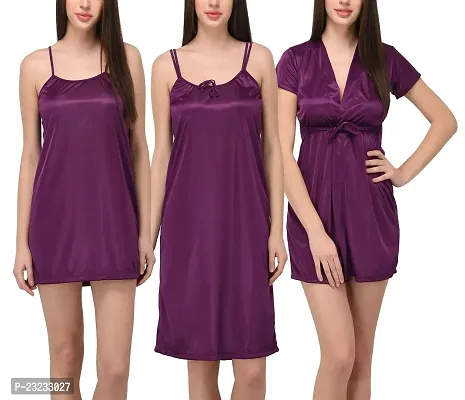 You Forever Solid Purple Women's Nighty with Robe