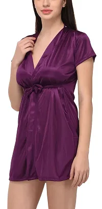 You Forever Women's Satin Solid Above Knee Nighty-thumb2