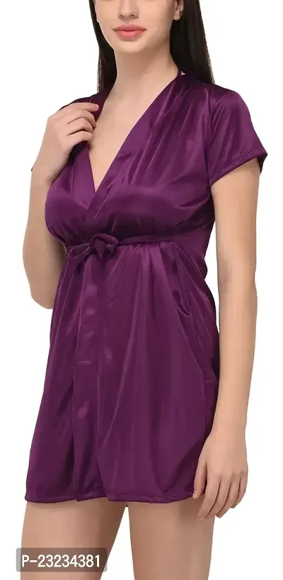 You Forever Women's Satin Solid Above Knee Nighty-thumb3