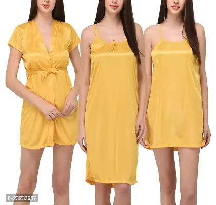 You Forever Solid Yellow Women's Nighty with Robe