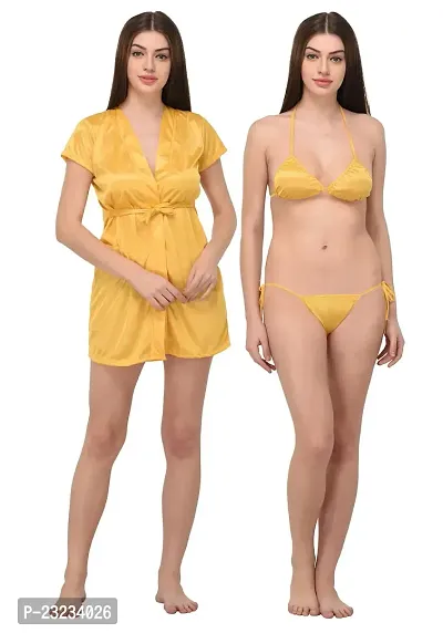 You Forever Women's Yellow Pack of 2 Robe and Bra Panty Set