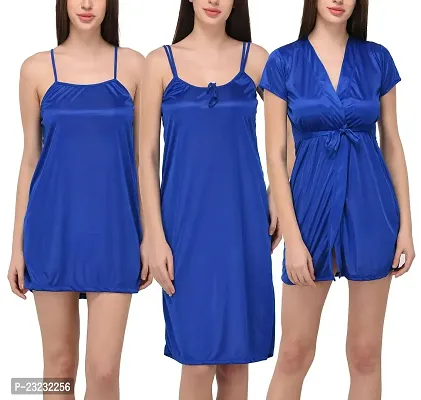 You Forever Solid Blue Women's Nighty with Robe