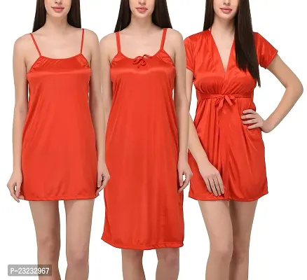 You Forever Solid Red Women's Nighty with Robe