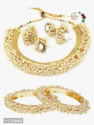 Stylish Golden Alloy Pearl Jewellery Set For Women-thumb0