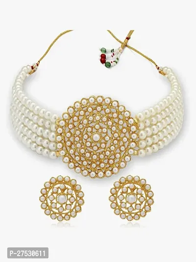 Stylish Golden Brass Pearl Jewellery Set For Women-thumb0