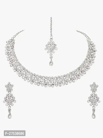 Stylish Silver Alloy Cubic Zirconia Jewellery Set For Women-thumb0