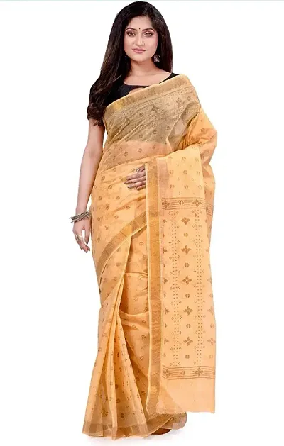 dB Desh Bidesh Women`s Bengal Handloom Tant Soft Dhakai Jamdani Saree Whole Body Design Without Blouse Piece (White Red)