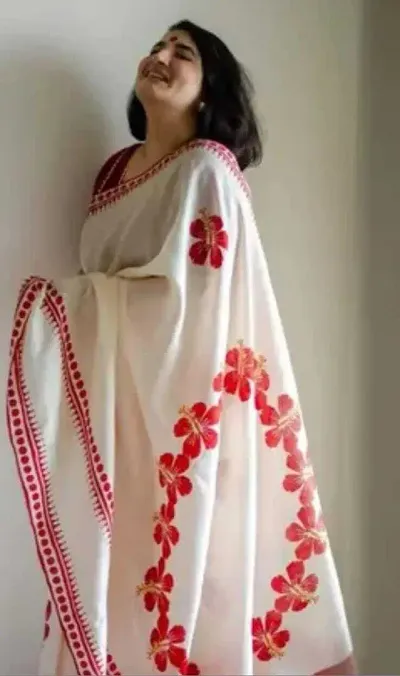 Alluring Cotton Blend Saree without Blouse piece 