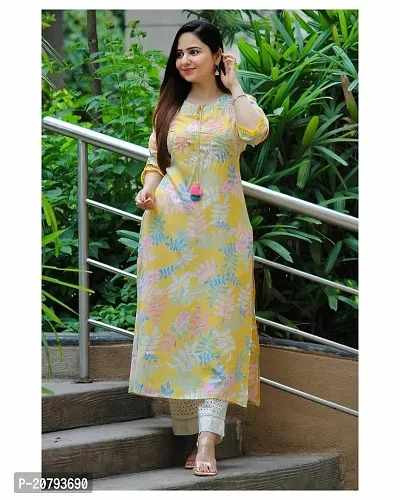 Stylish A-Line Cream Cotton Kurti For Women-thumb0