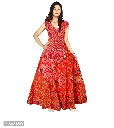 Stylish Red Cotton Printed A Line Dress For Women and Girls