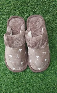 BLUCHI Women Winter Soft Fur Closed Toe Slippers Shoes for Indoor/Outdoor use (Brown, Numeric_10)-thumb2