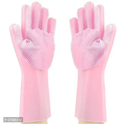 Multipurpose Pink Silicone Dishwashing Gloves-thumb0