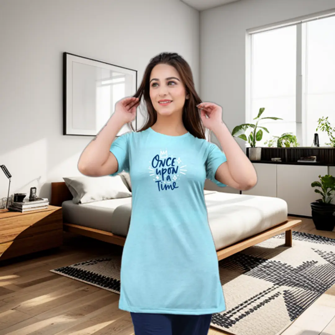 Amaha Long Tshirt for Women (X-Large, Blue)